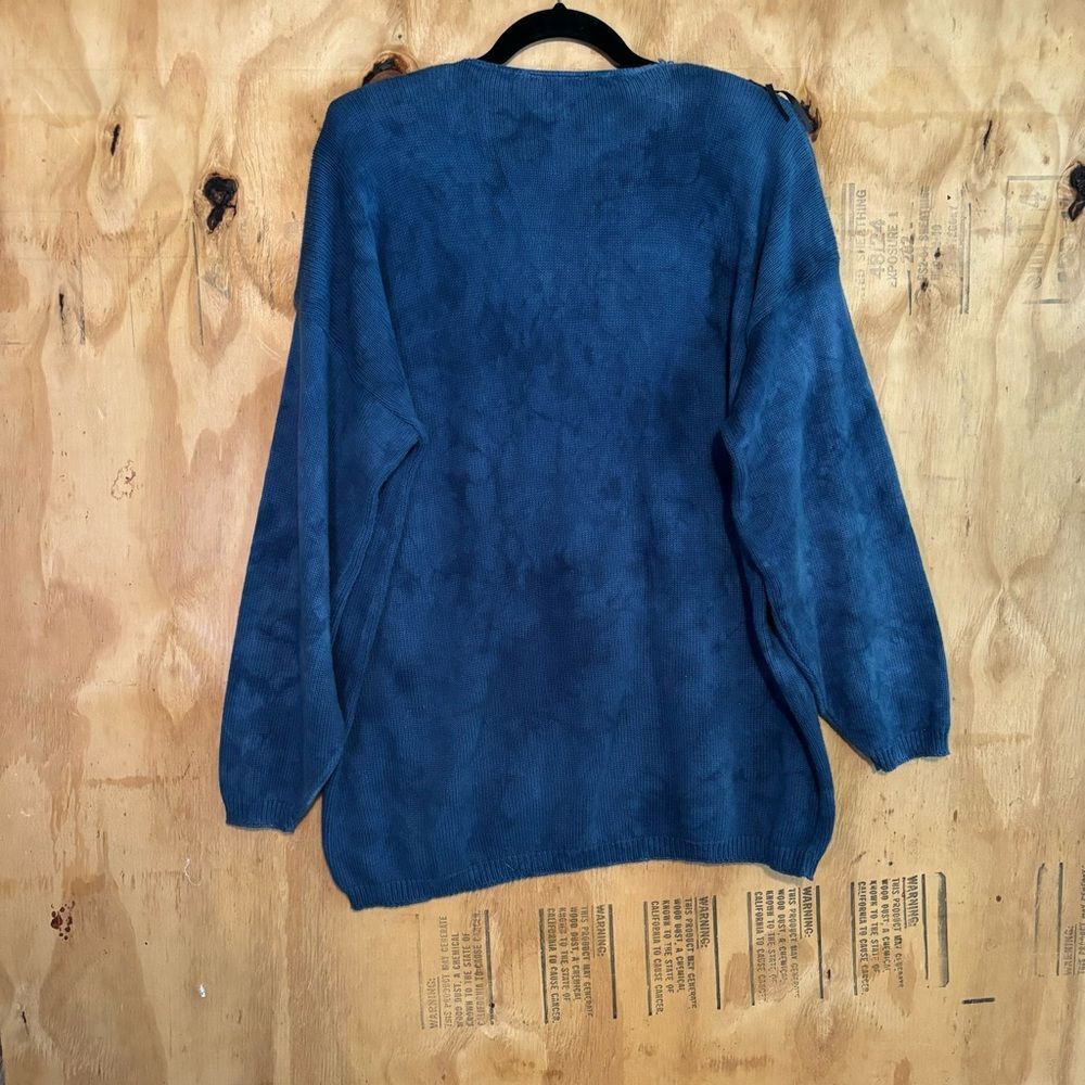 Vintage 80s BOOS Western Fringe Oversized Blue 100% Cotton Sweater One Size - Picture 3 of 5
